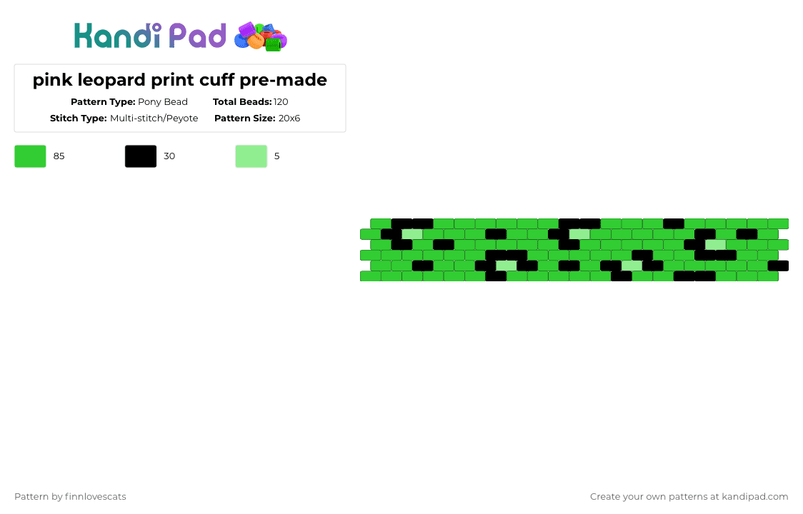 green leopard print cuff pre-made - Pony Bead Pattern by katsukiswife on Kandi Pad - green