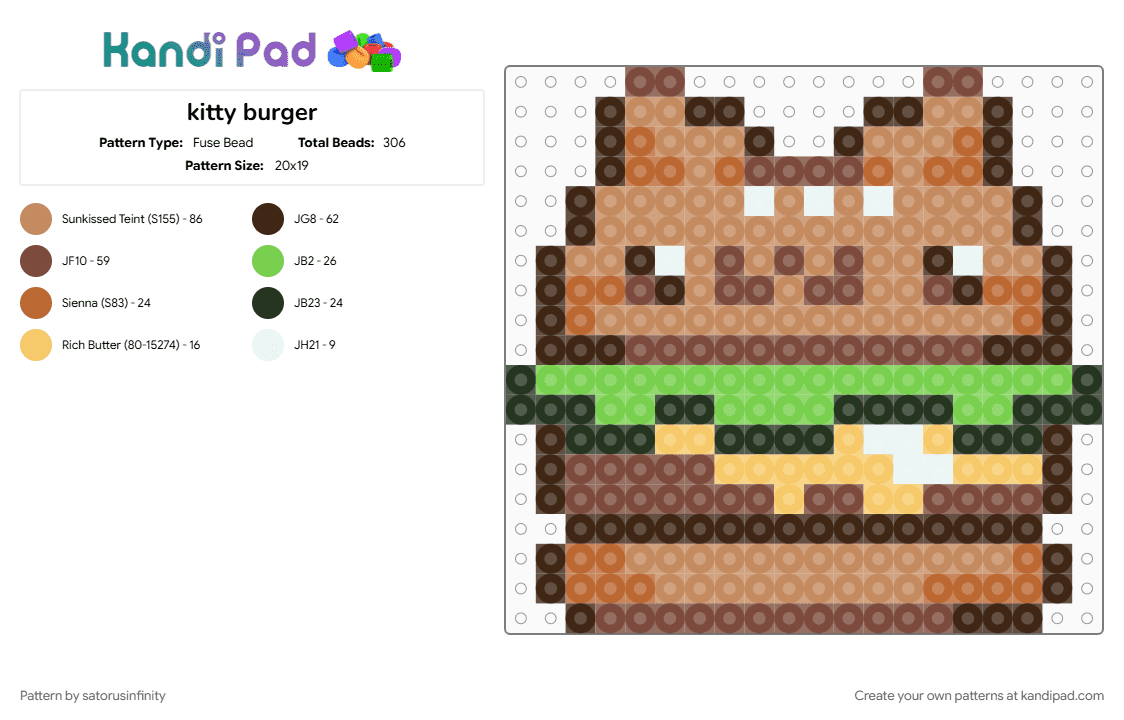 kitty burger - Fuse Bead Pattern by satorusinfinity on Kandi Pad - brown, tan