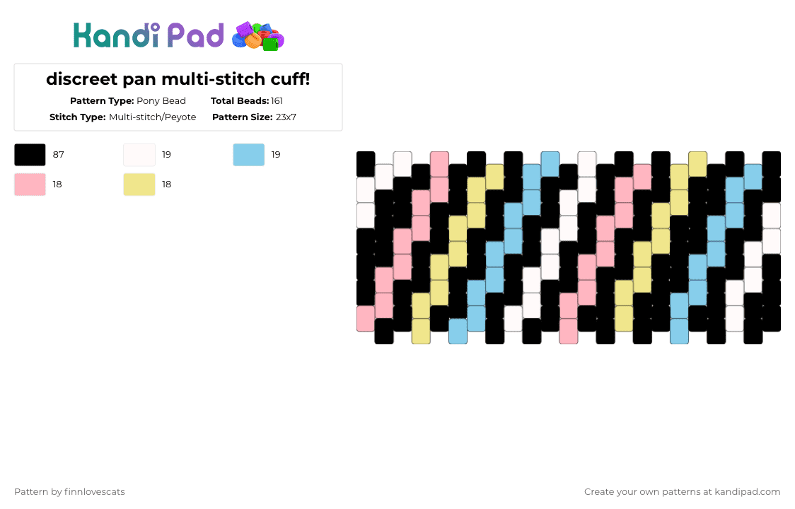 discreet pan multi-stitch cuff! - Pony Bead Pattern by katsukiswife on Kandi Pad - black,pink,yellow,light blue