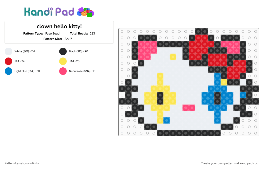 clown hello kitty! - Fuse Bead Pattern by satorusinfinity on Kandi Pad - red, white
