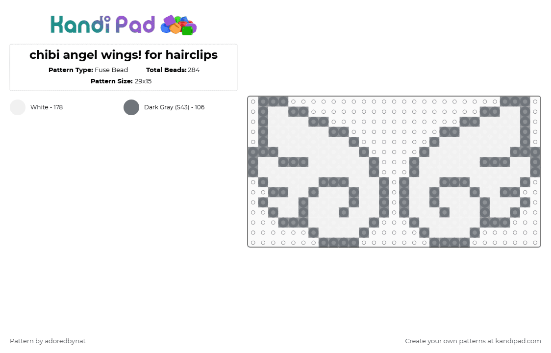 chibi angel wings! for hairclips - Fuse Bead Pattern by katsukiswife on Kandi Pad - gray,white