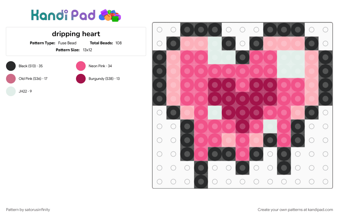 dripping heart - Fuse Bead Pattern by satorusinfinity on Kandi Pad - pink