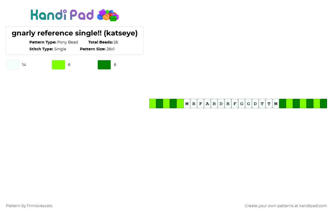 gnarly reference single!! (katseye) - Pony Bead Pattern by katsukiswife on Kandi Pad - green,white