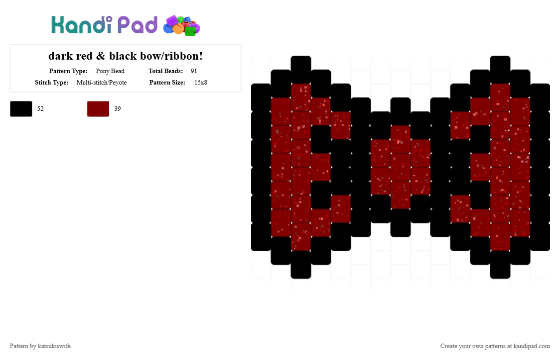 dark red & black bow/ribbon! - Pony Bead Pattern by katsukiswife on Kandi Pad - black,brown