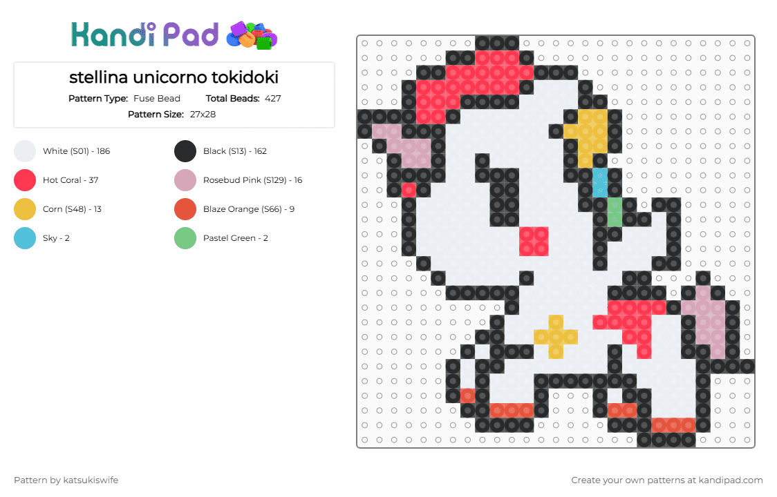 stellina unicorno tokidoki - Fuse Bead Pattern by katsukiswife on Kandi Pad - white,red,pink