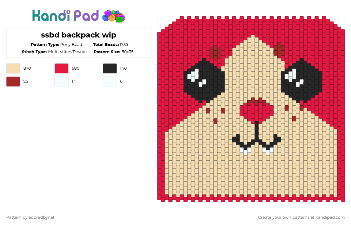 ssbd backpack wip - Pony Bead Pattern by katsukiswife on Kandi Pad - beige,red