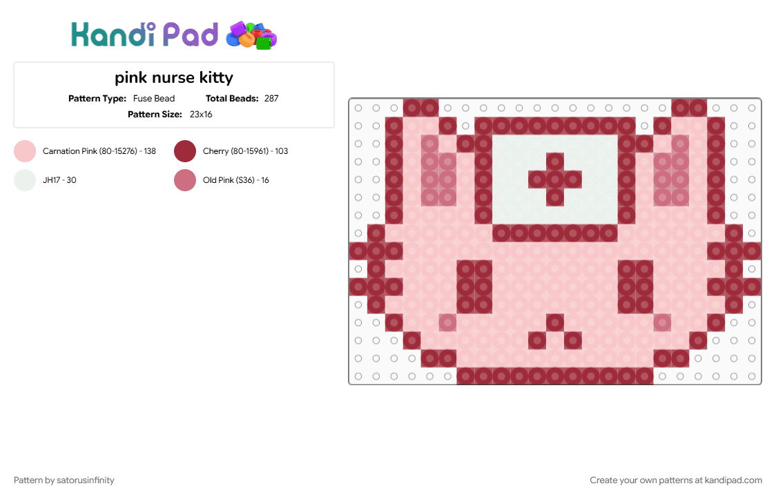 pink nurse kitty - Fuse Bead Pattern by satorusinfinity on Kandi Pad - beige, red