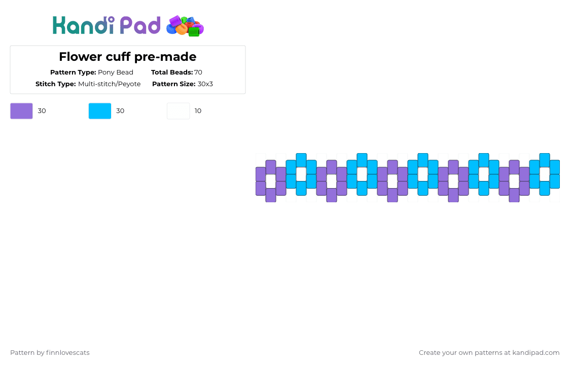 Flower cuff pre-made - Pony Bead Pattern by katsukiswife on Kandi Pad - purple,light blue
