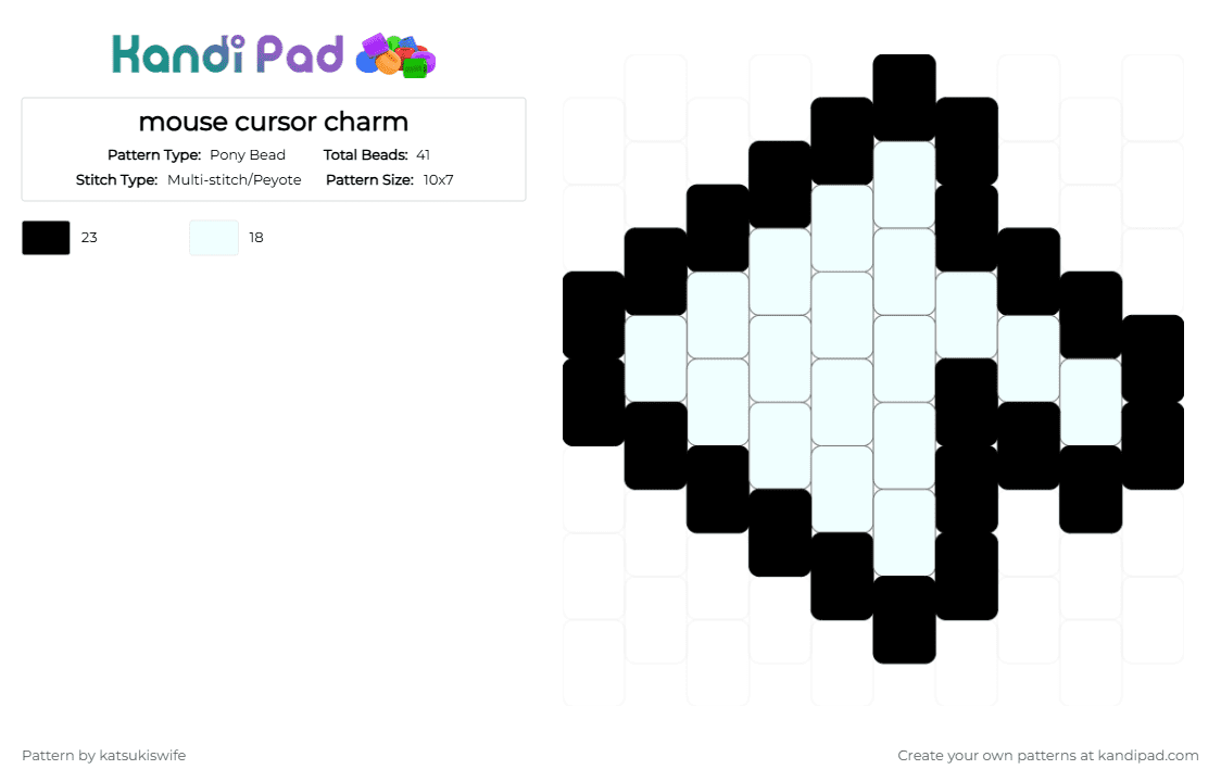 mouse cursor charm - Pony Bead Pattern by katsukiswife on Kandi Pad - white,black