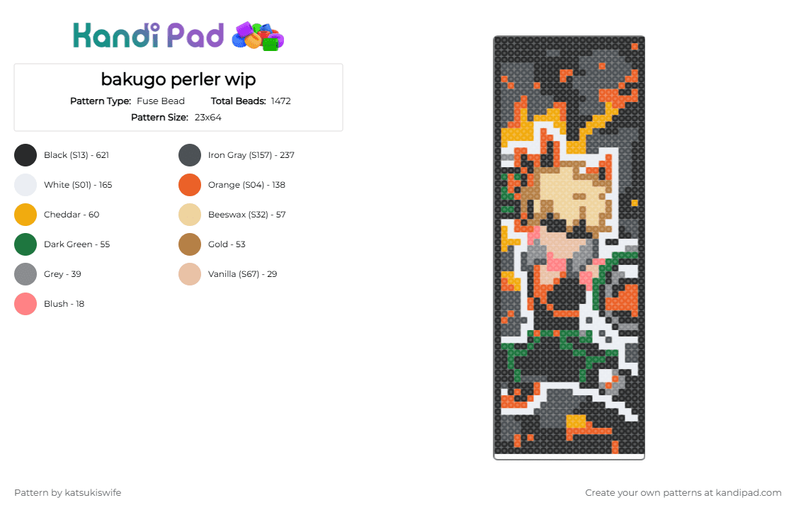 katsuki bakugo bookmark perler! - Fuse Bead Pattern by katsukiswife on Kandi Pad - black,orange,purple