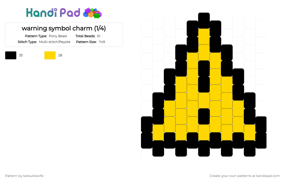 warning symbol charm (1/4) - Pony Bead Pattern by katsukiswife on Kandi Pad - yellow,black