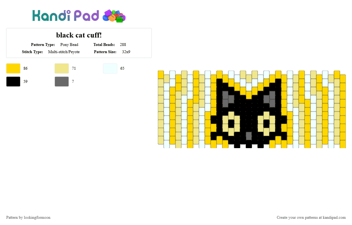 black cat cuff! - Pony Bead Pattern by katsukiswife on Kandi Pad - yellow