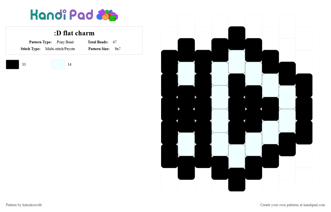 :D flat charm - Pony Bead Pattern by satorusinfinity on Kandi Pad - black, white