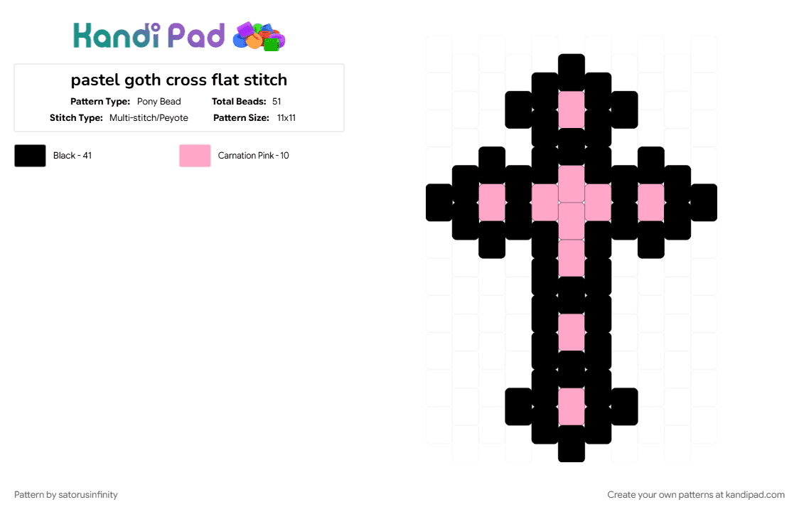 pastel goth cross flat stitch - Pony Bead Pattern by satorusinfinity on Kandi Pad - black