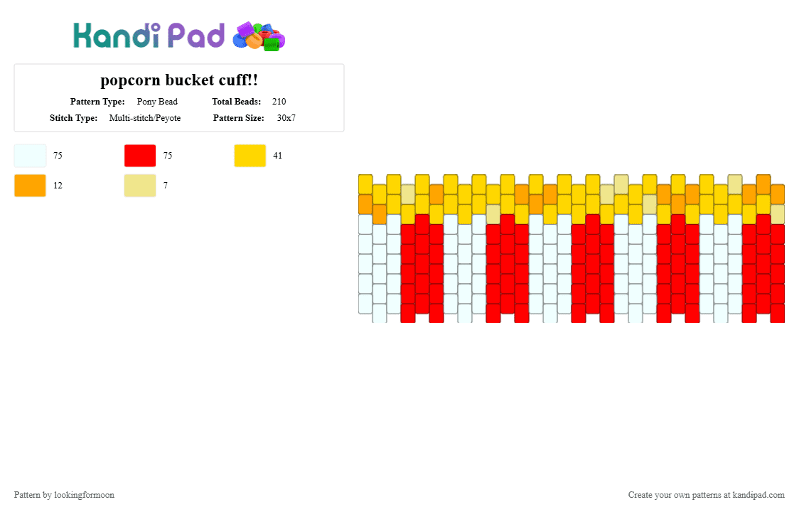 popcorn bucket cuff!! - Pony Bead Pattern by katsukiswife on Kandi Pad - yellow,red