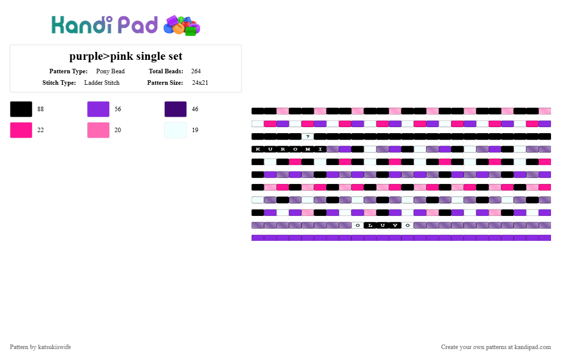 purple>pink single set - Pony Bead Pattern by katsukiswife on Kandi Pad - purple,pink