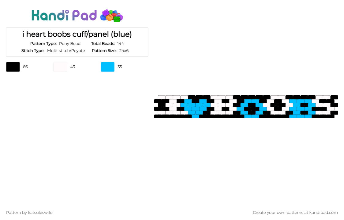 i heart boobs cuff/panel (blue) - Pony Bead Pattern by katsukiswife on Kandi Pad - white,light blue