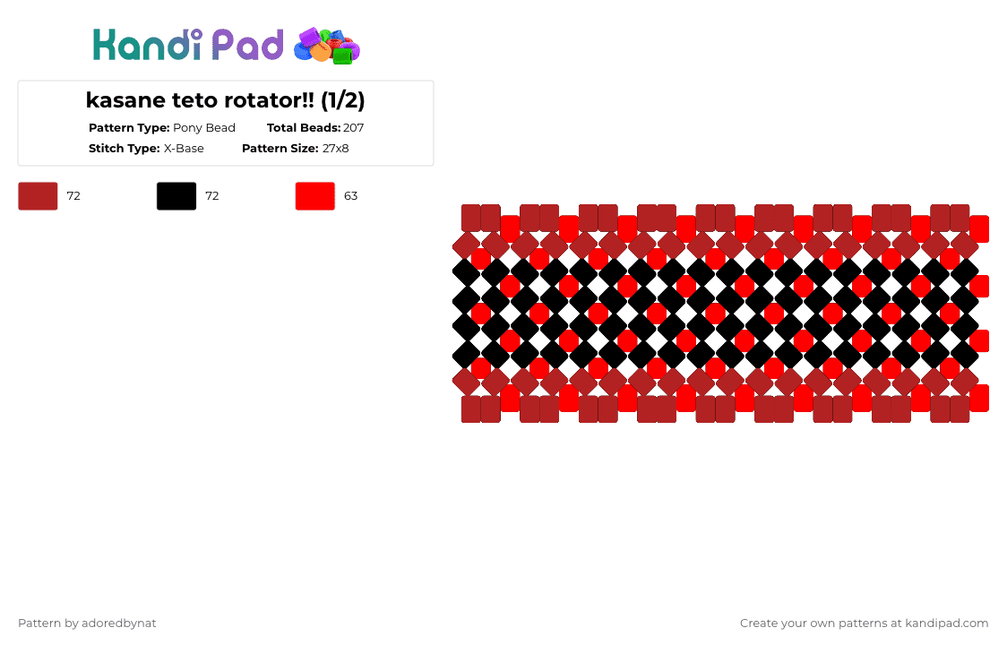 kasane teto rotator!! (1/2) - Pony Bead Pattern by katsukiswife on Kandi Pad - red,black