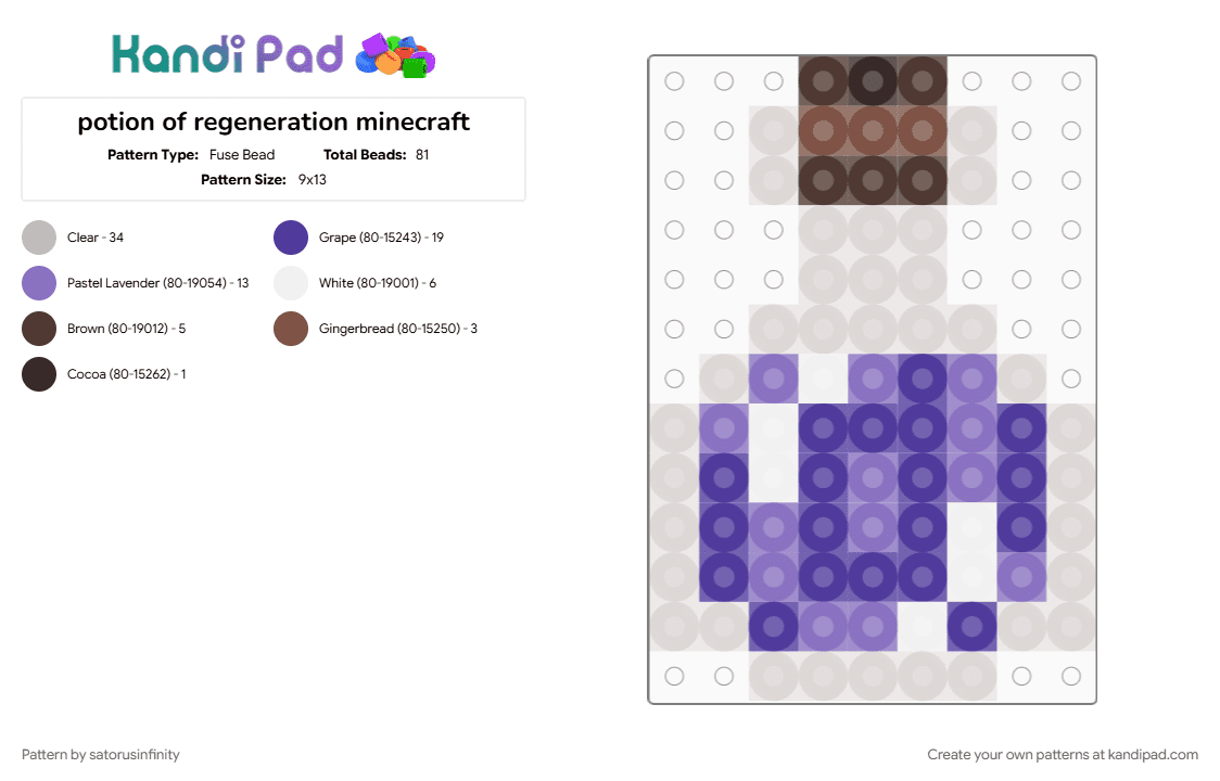 potion of regeneration minecraft - Fuse Bead Pattern by satorusinfinity on Kandi Pad - beige, purple