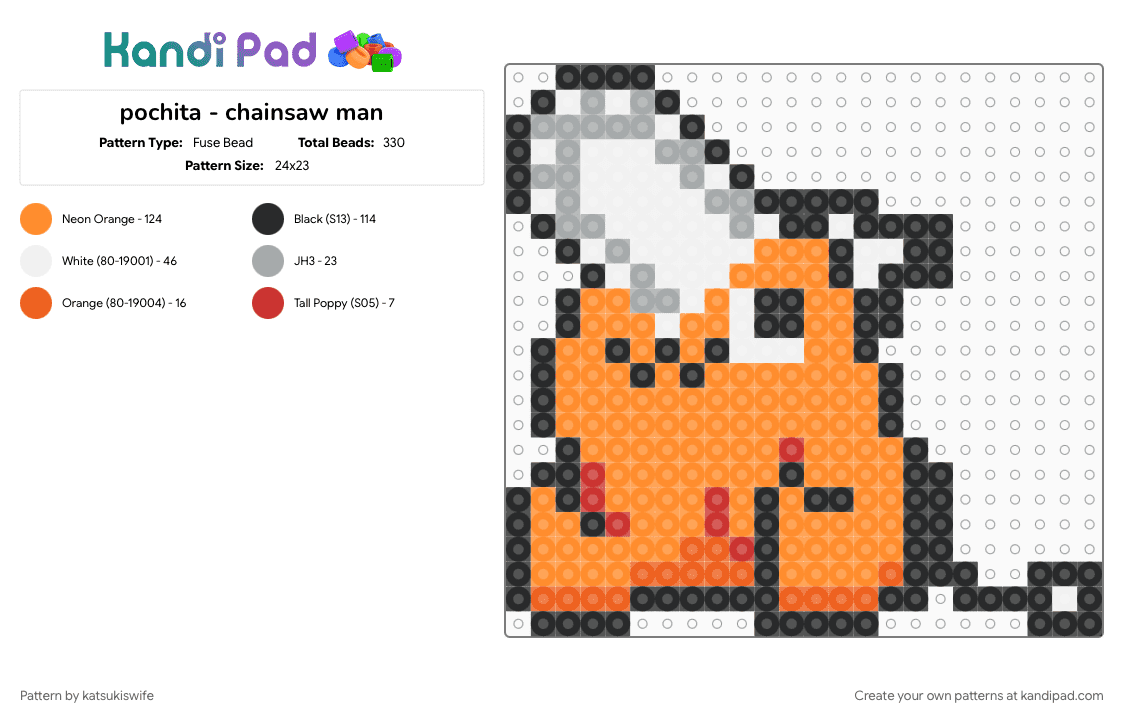 pochita - chainsaw man - Fuse Bead Pattern by satorusinfinity on Kandi Pad - orange