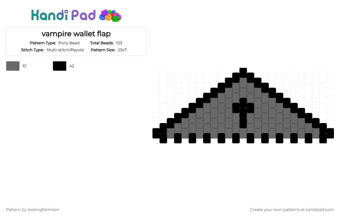 vampire wallet flap - Pony Bead Pattern by katsukiswife on Kandi Pad - black,gray
