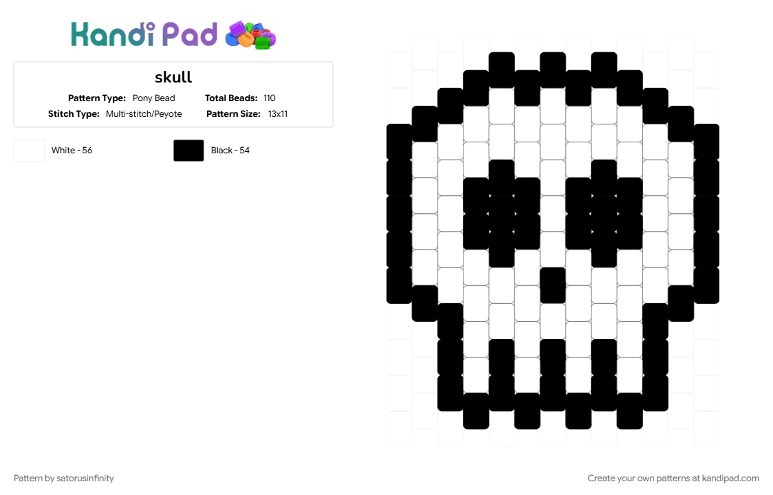 skull - Pony Bead Pattern by satorusinfinity on Kandi Pad - black, white