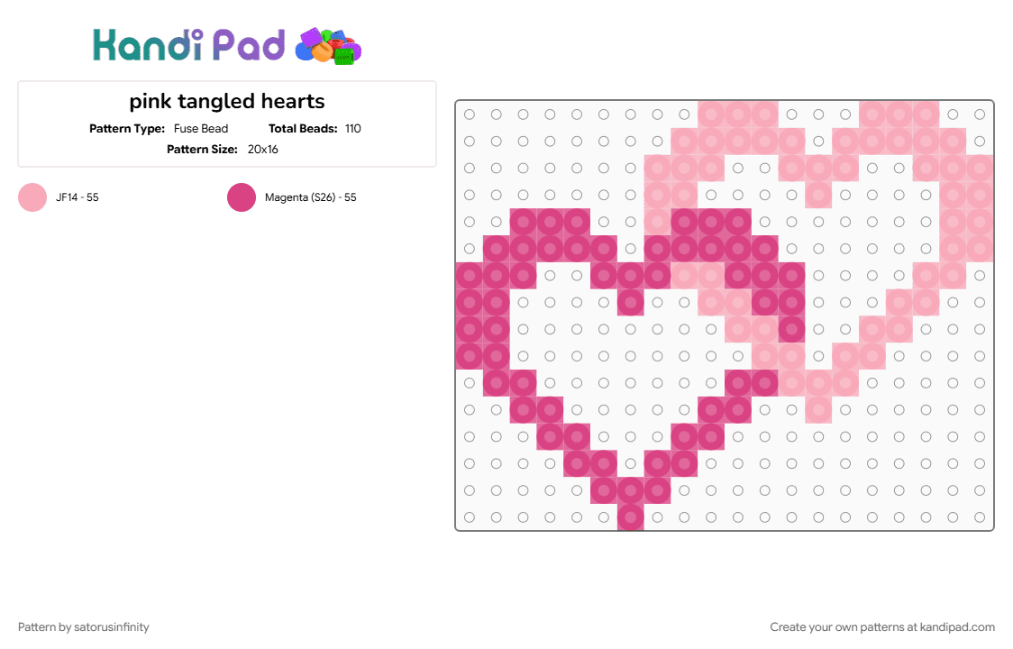 pink tangled hearts - Fuse Bead Pattern by satorusinfinity on Kandi Pad - pink