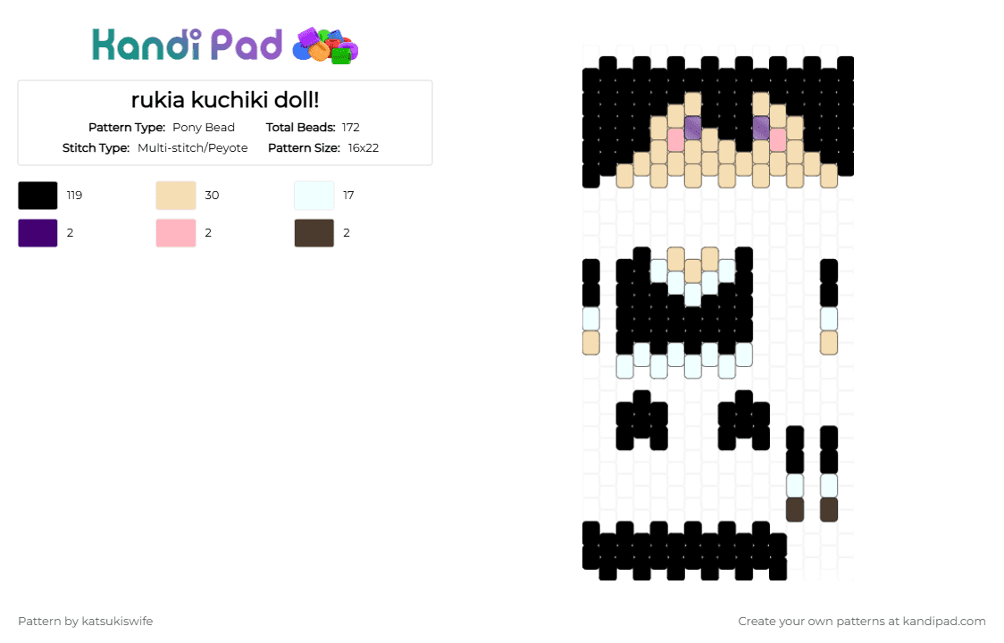rukia kuchiki doll! - Pony Bead Pattern by katsukiswife on Kandi Pad - beige, black