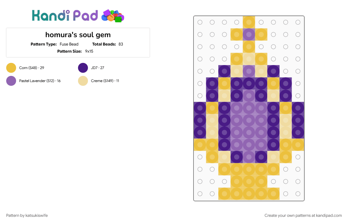 homura\'s soul gem - Fuse Bead Pattern by katsukiswife on Kandi Pad - purple, yellow