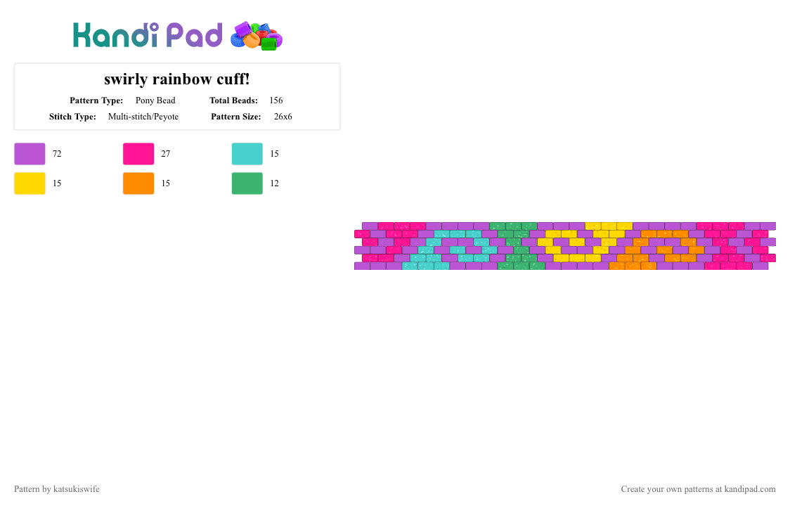 swirly rainbow cuff! - Pony Bead Pattern by katsukiswife on Kandi Pad - pink