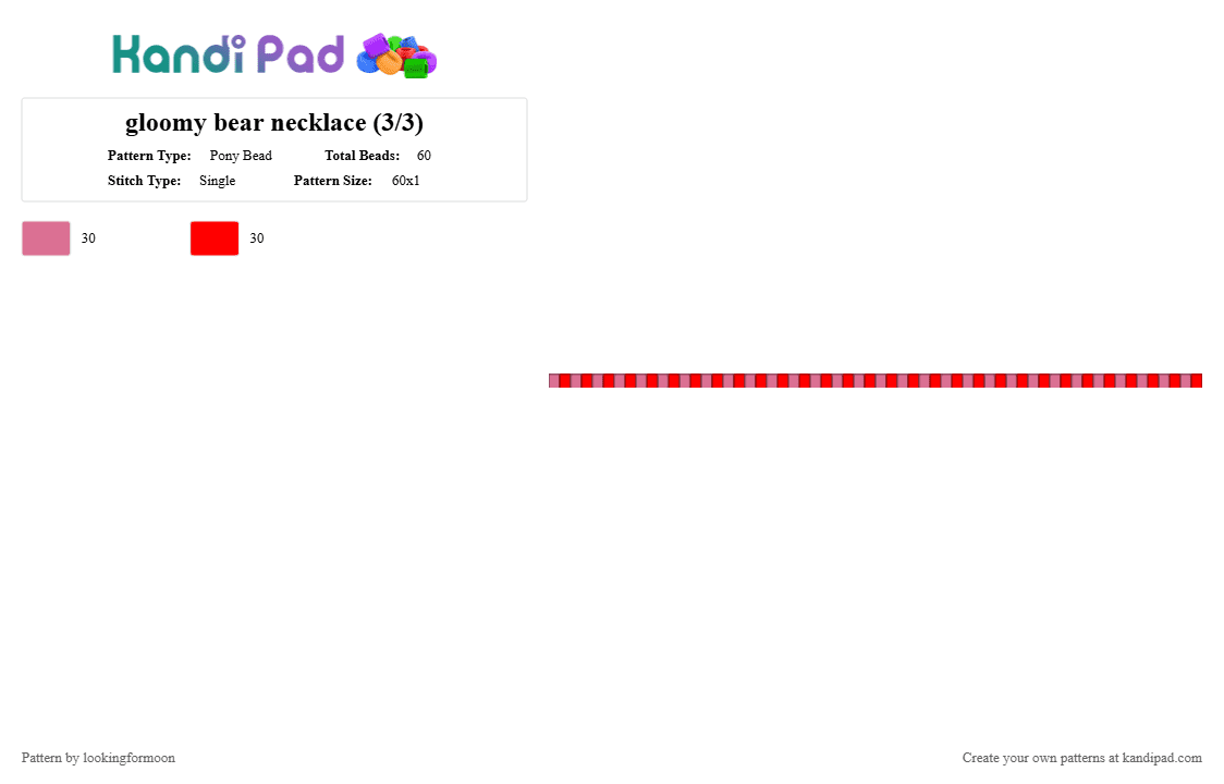 gloomy bear necklace (3/3) - Pony Bead Pattern by katsukiswife on Kandi Pad - pink,red