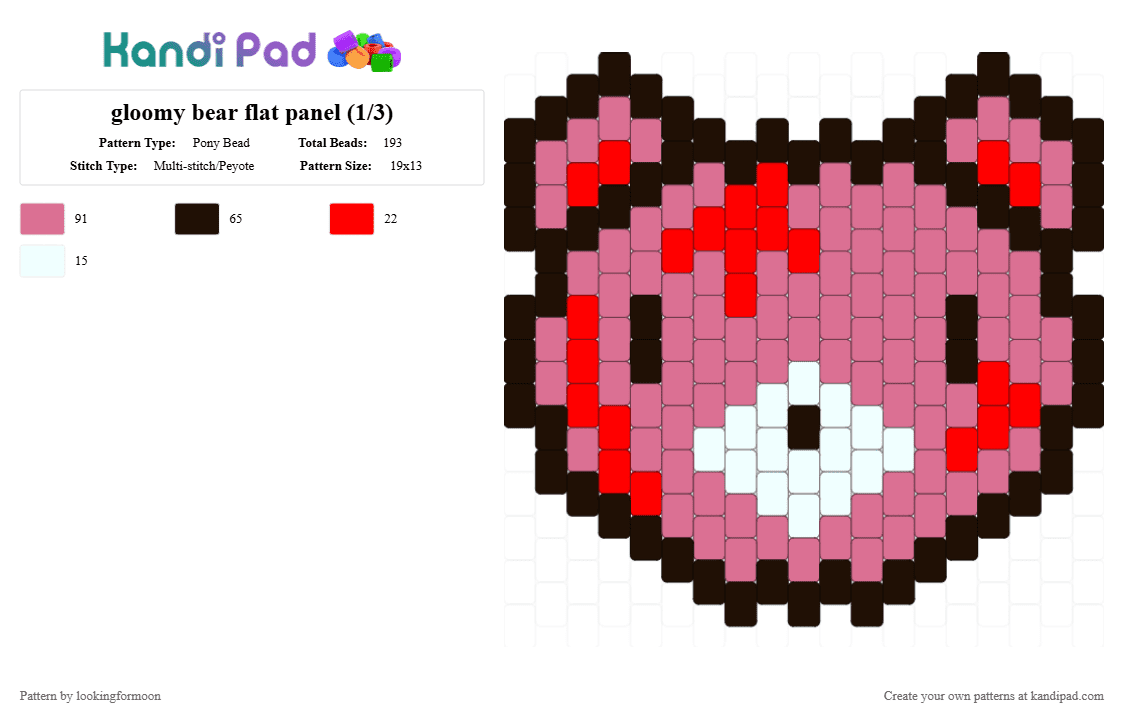 gloomy bear flat panel (1/3) - Pony Bead Pattern by katsukiswife on Kandi Pad - pink