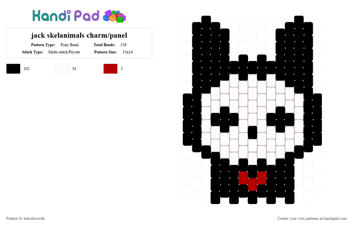 jack skelanimals charm/panel - Pony Bead Pattern by katsukiswife on Kandi Pad - black, white