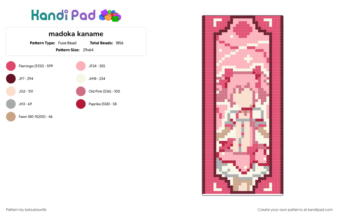 madoka kaname - Fuse Bead Pattern by katsukiswife on Kandi Pad - pink, red