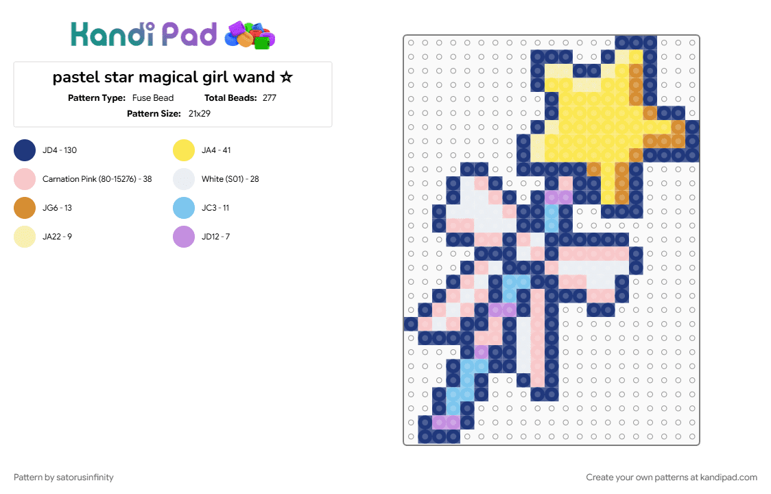 pastel star magical girl wand ☆ - Fuse Bead Pattern by satorusinfinity on Kandi Pad - beige, blue, yellow