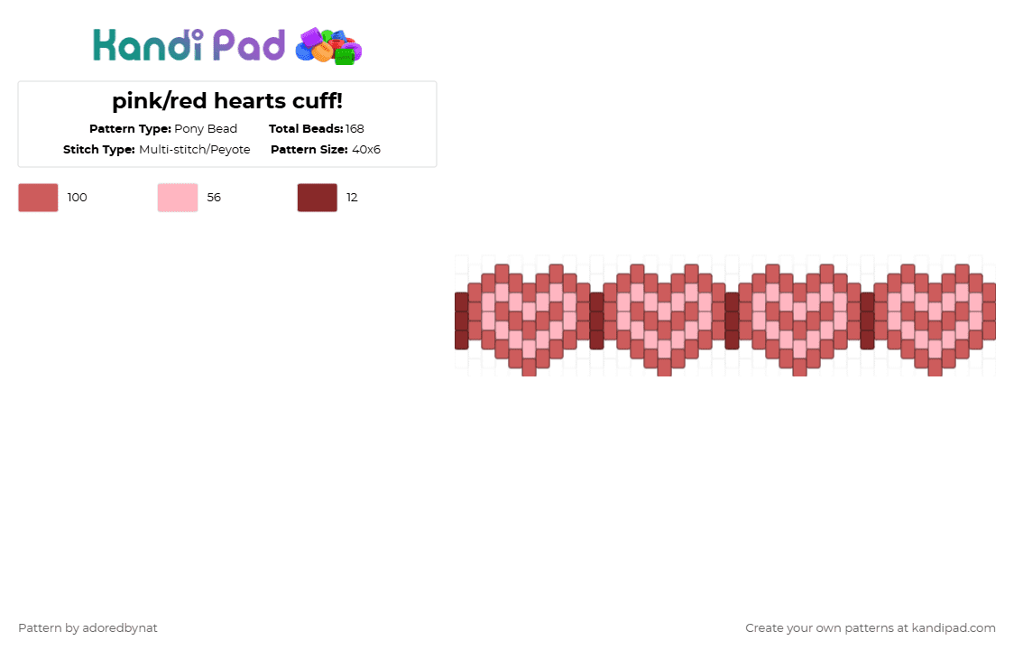 pink/red hearts cuff! - Pony Bead Pattern by katsukiswife on Kandi Pad - red,pink,cotdhearts