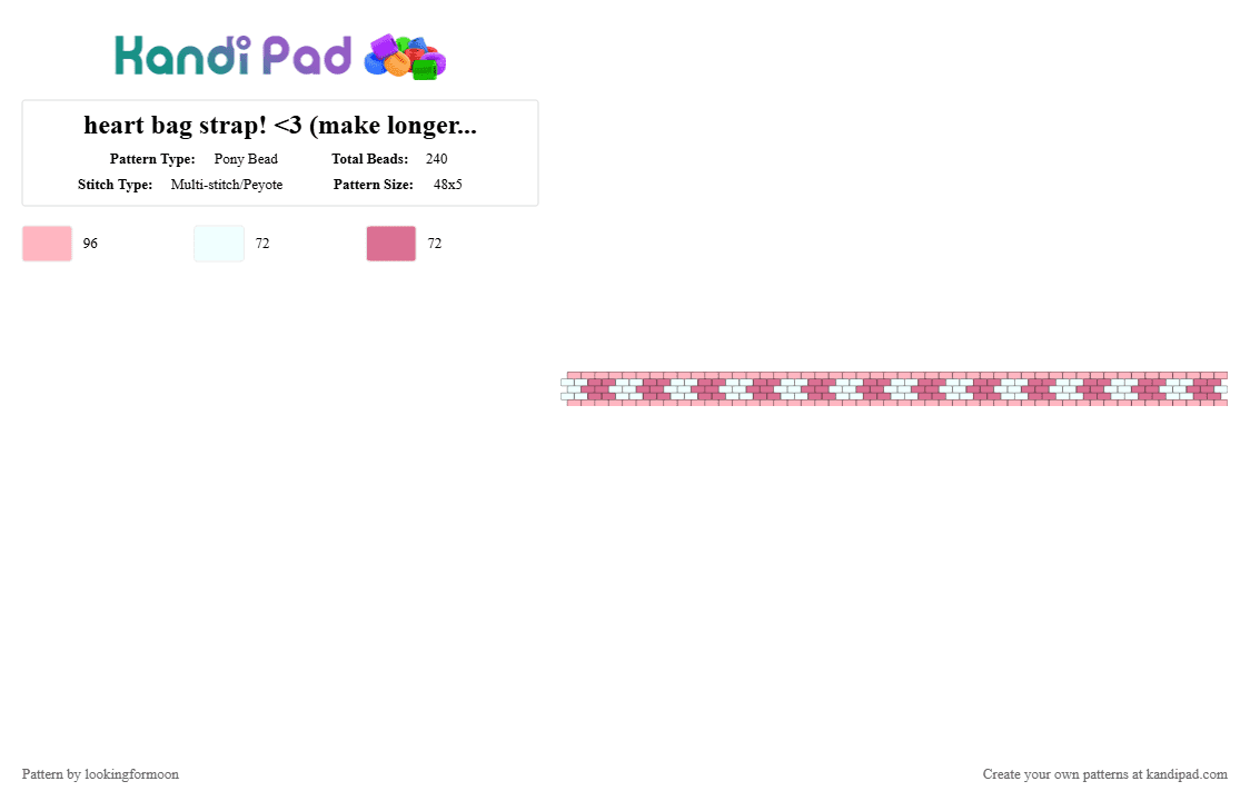 heart bag strap! (repeat) - Pony Bead Pattern by katsukiswife on Kandi Pad - pink,white