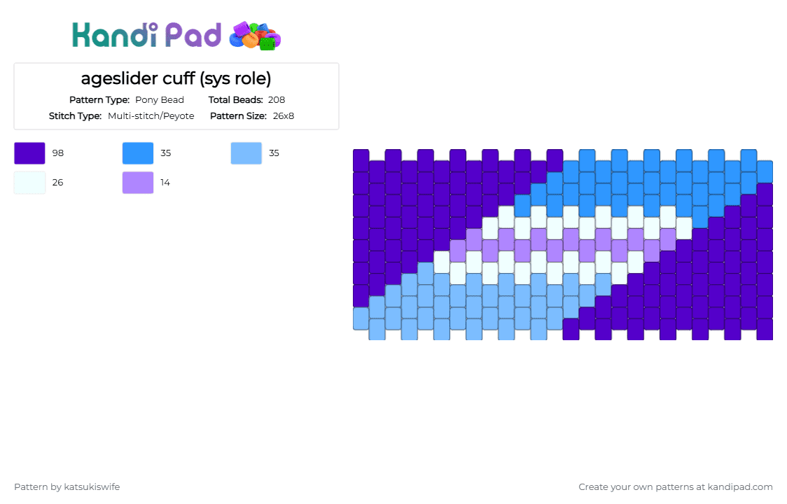 ageslider cuff (sys role) - Pony Bead Pattern by katsukiswife on Kandi Pad - purple,light blue
