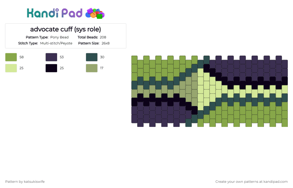 advocate cuff (sys role) - Pony Bead Pattern by katsukiswife on Kandi Pad - green,purple