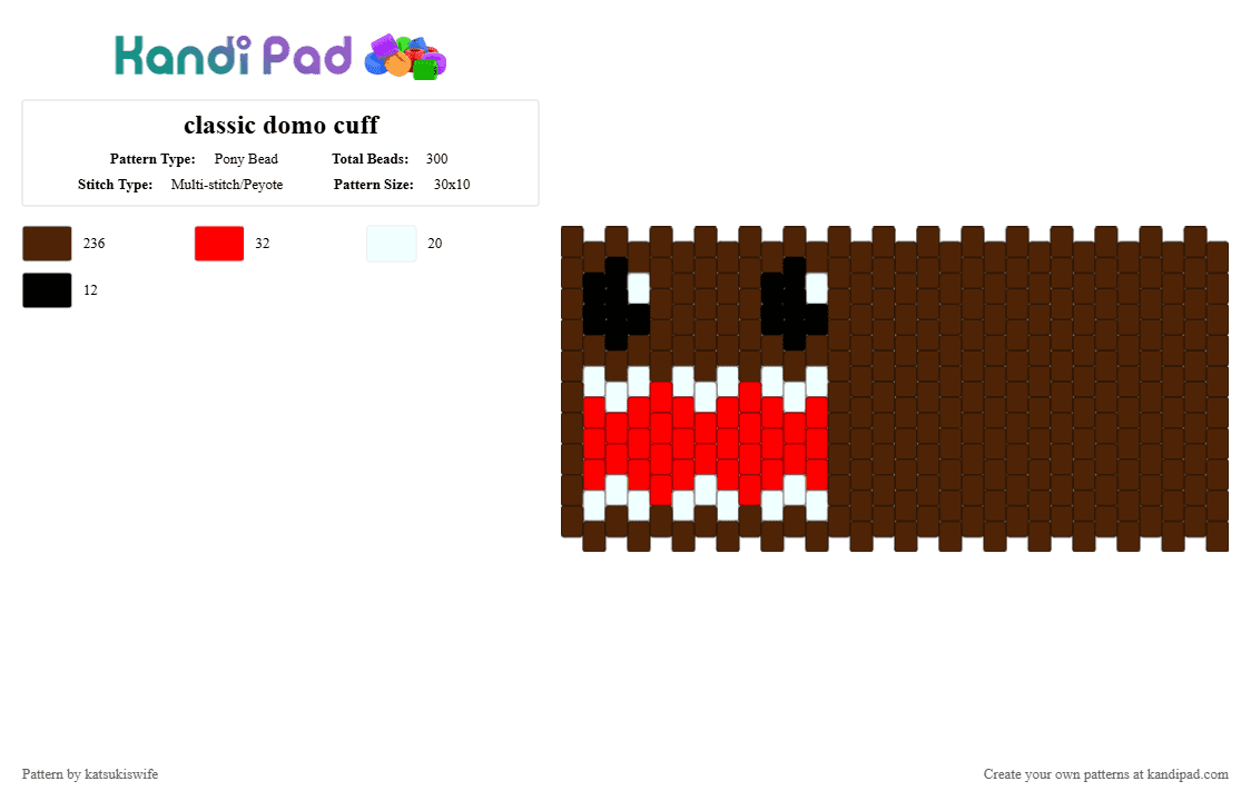 classic domo cuff - Pony Bead Pattern by katsukiswife on Kandi Pad - brown