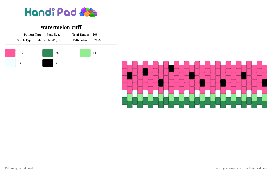 watermelon cuff - Pony Bead Pattern by satorusinfinity on Kandi Pad - pink