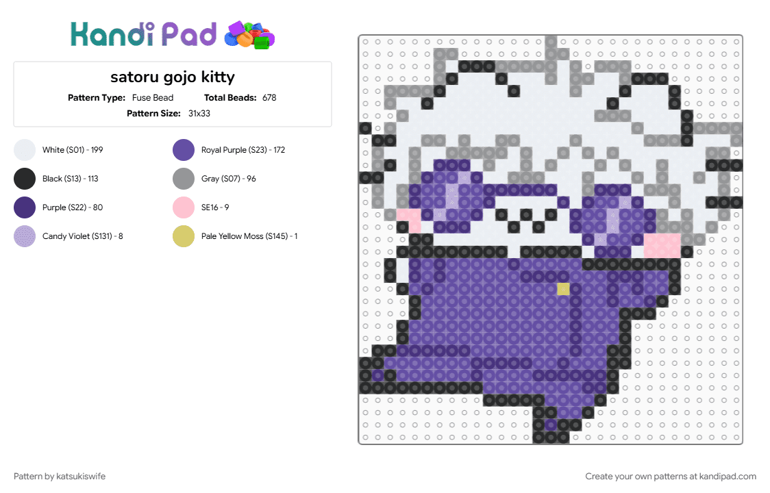 satoru gojo kitty - Fuse Bead Pattern by katsukiswife on Kandi Pad - gray, purple