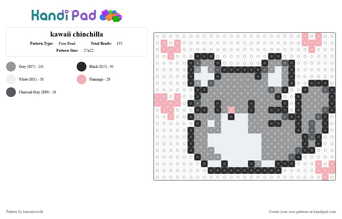 kawaii chinchilla - Fuse Bead Pattern by satorusinfinity on Kandi Pad - gray