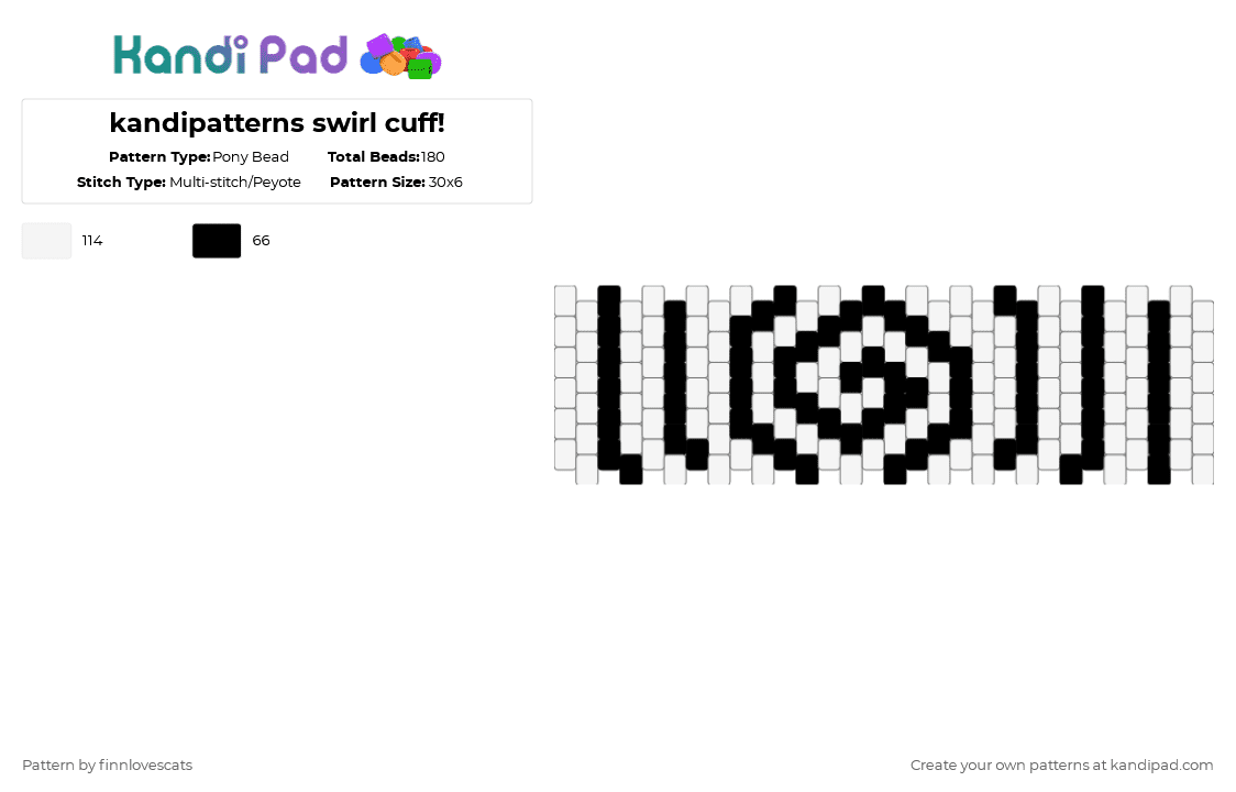 kandipatterns swirl cuff! - Pony Bead Pattern by katsukiswife on Kandi Pad - black,white,cuff,multistitch,swirl,kandi cuff,monochrome,kandipatterns