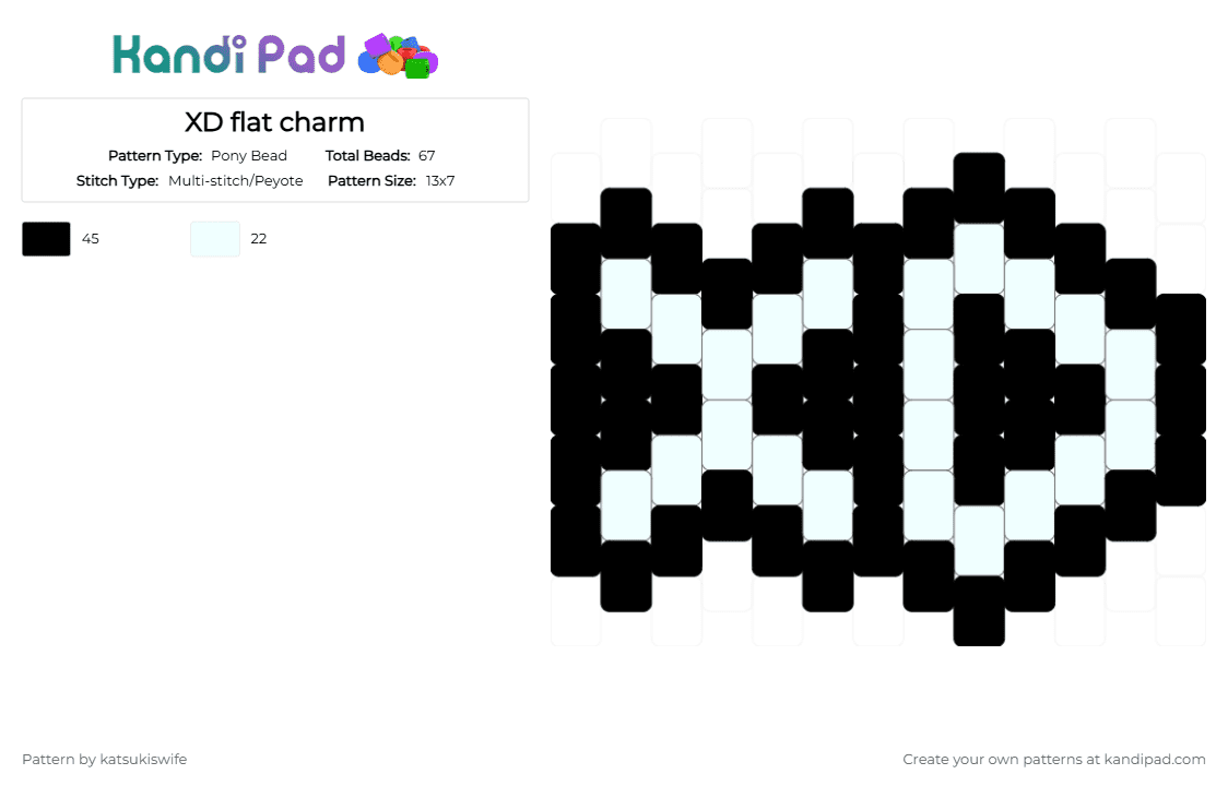 XD flat charm - Pony Bead Pattern by satorusinfinity on Kandi Pad - black, white