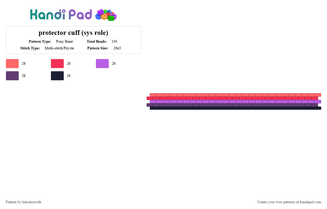 protector cuff (sys role) - Pony Bead Pattern by katsukiswife on Kandi Pad - red,purple