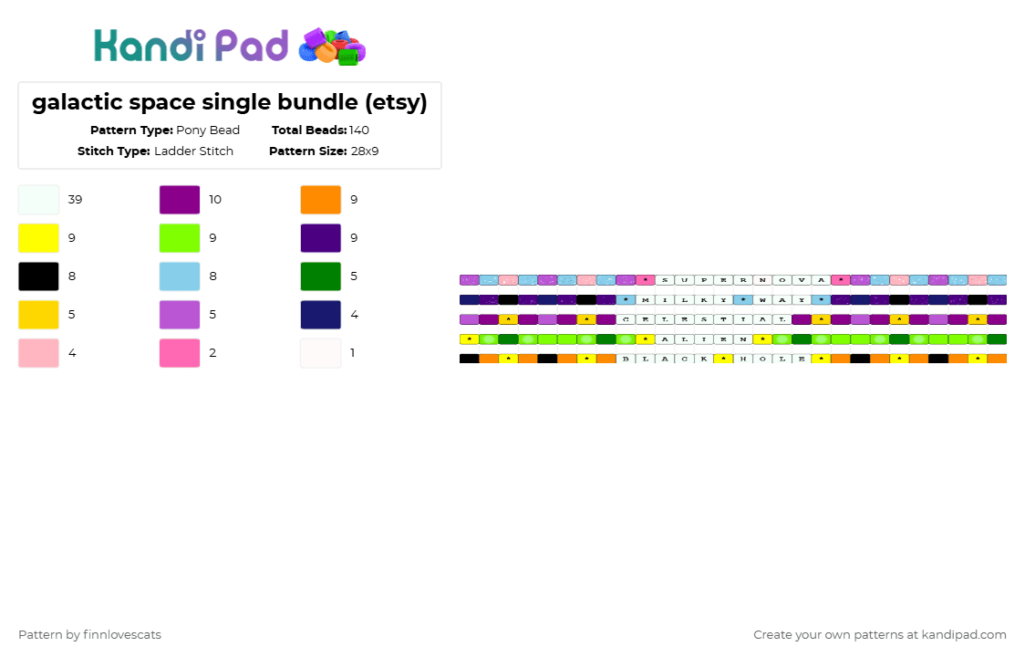 galactic space single bundle (etsy) - Pony Bead Pattern by katsukiswife on Kandi Pad - yellow,green,pink