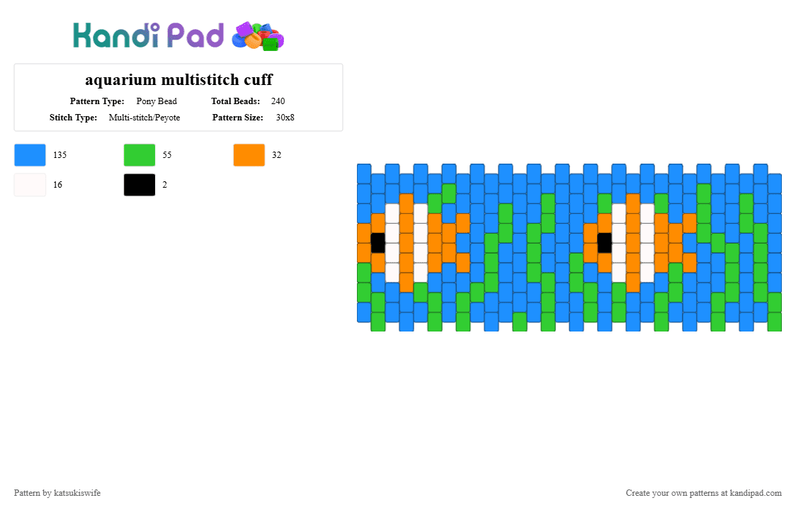 aquarium multistitch cuff - Pony Bead Pattern by satorusinfinity on Kandi Pad - light blue