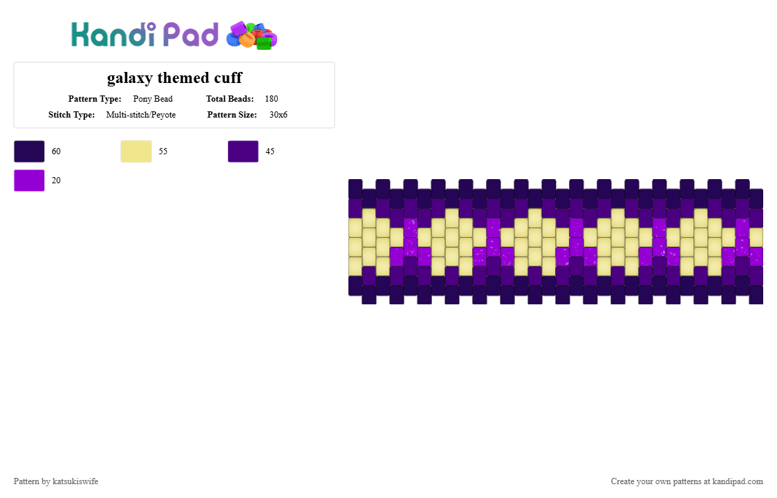 galaxy themed cuff - Pony Bead Pattern by katsukiswife on Kandi Pad - purple,yellow