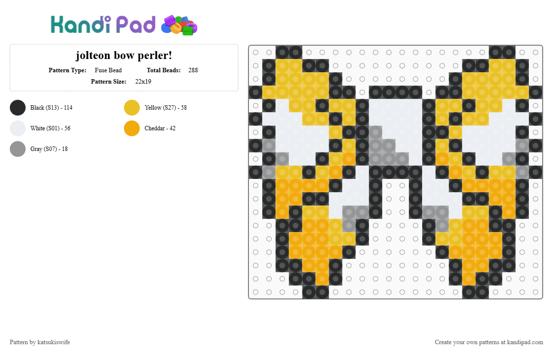 jolteon bow perler! - Fuse Bead Pattern by katsukiswife on Kandi Pad - orange,yellow